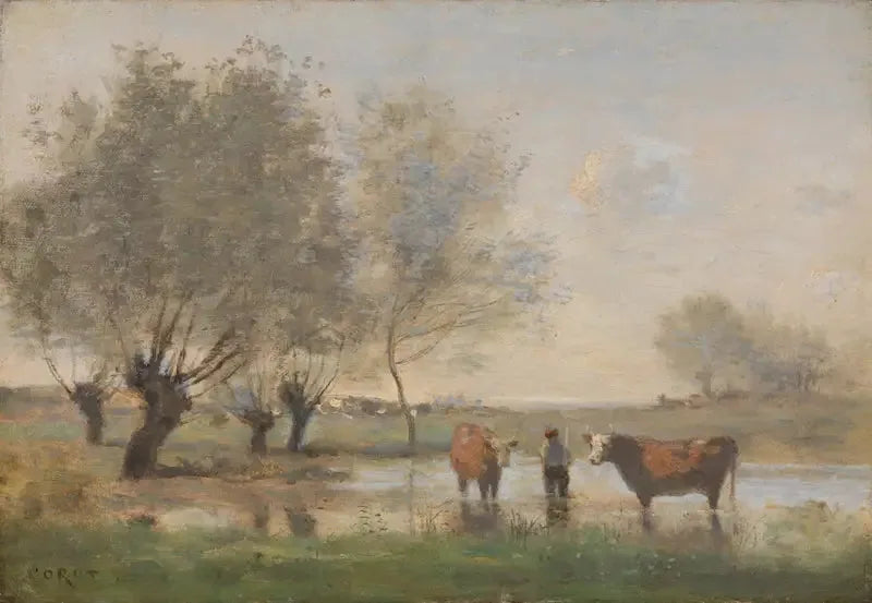 Køer i et sumpet landskab - Jean-Baptiste Camille Corot