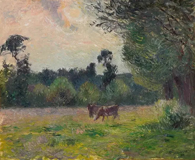 Køer på en eng, solnedgang - Camille Pissarro