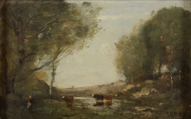 Køer og vand - Jean-Baptiste Camille Corot