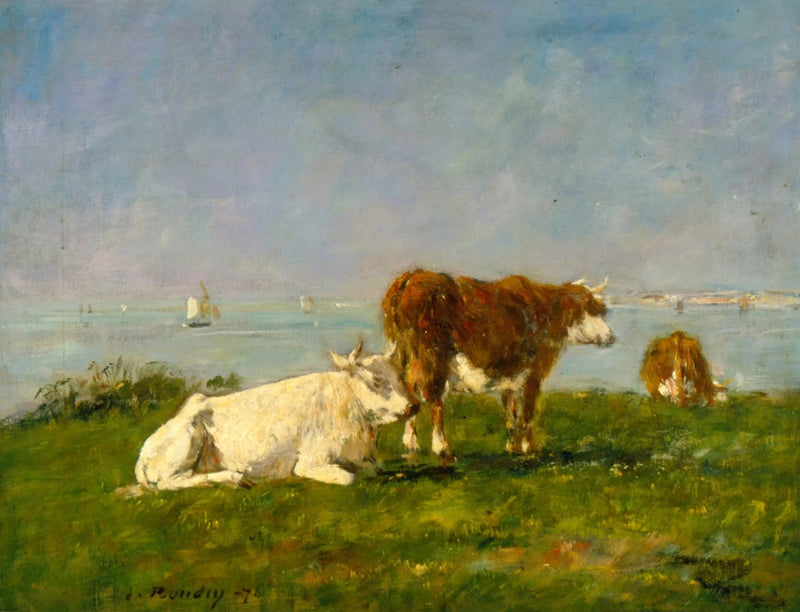 Køer græssende ved havet - Eugène Boudin