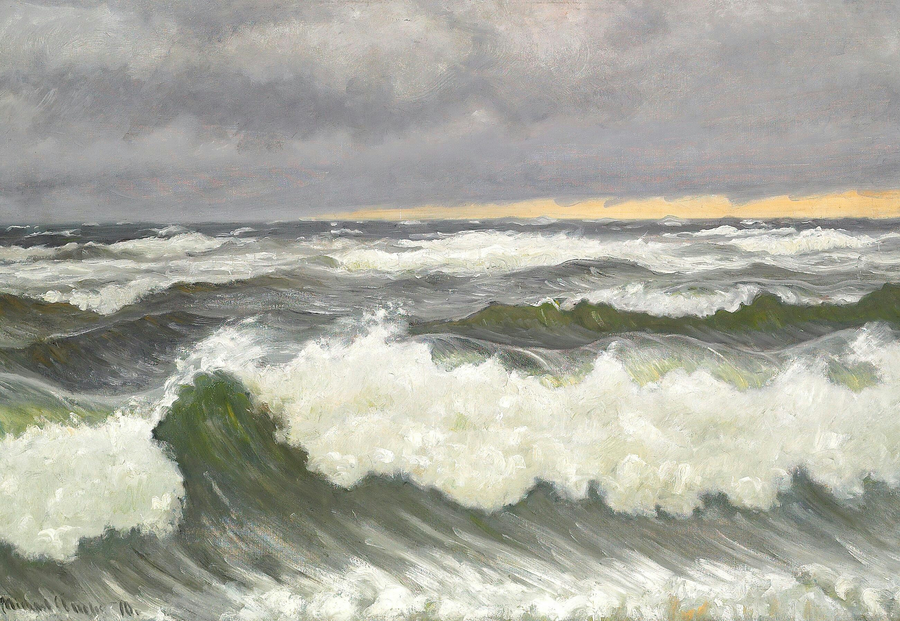 Brydende bølger på en regnvejrsdag, Skagen. -Michael Peter Ancher