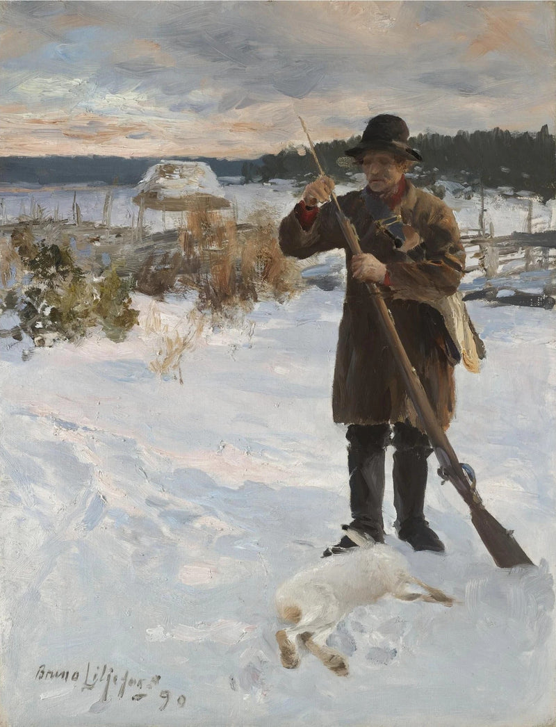 Värdshusarn, paysan chasseur dans un paysage d'hiver - Bruno Liljefors