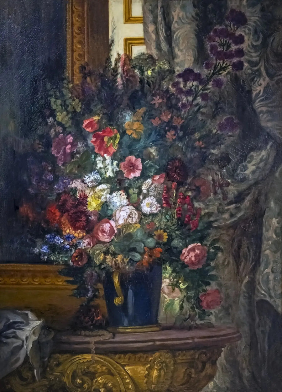Blomster vase ved konsollen - Eugène Delacroix