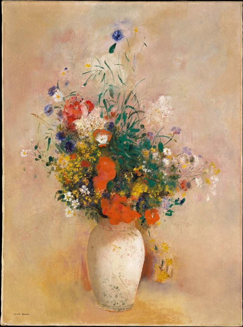 Blomster vase (lyserød baggrund) - Odilon Redon