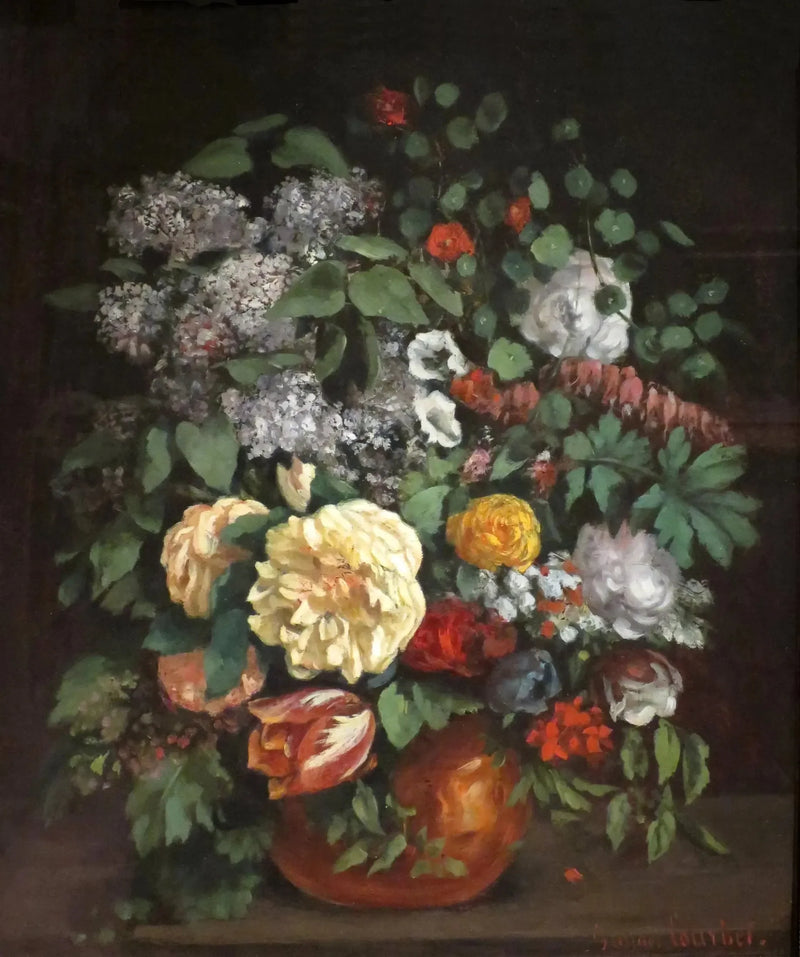 Vaser af lilas, roser og tulipaner - Gustave Courbet