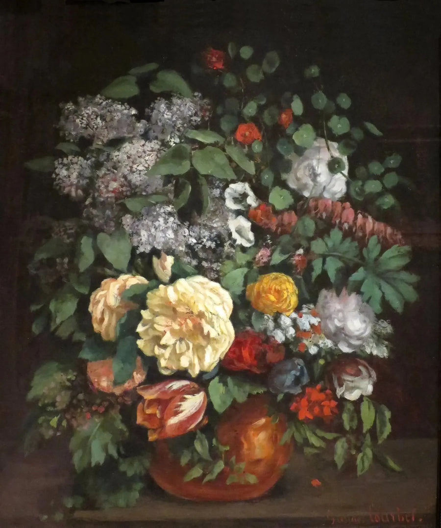 Vaser af lilas, roser og tulipaner - Gustave Courbet