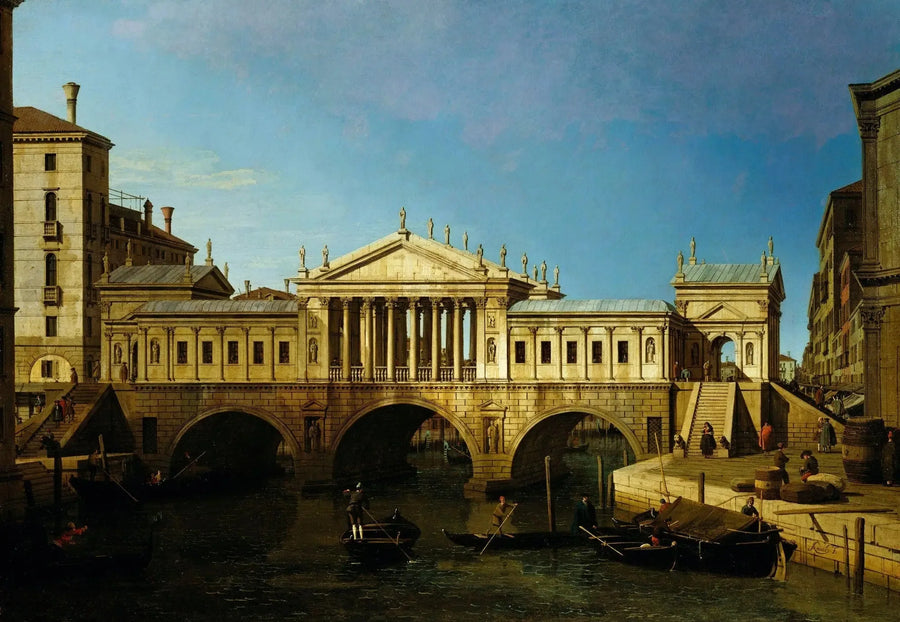 Venedig: capriccio med Palladios tegning for Rialto - Canaletto