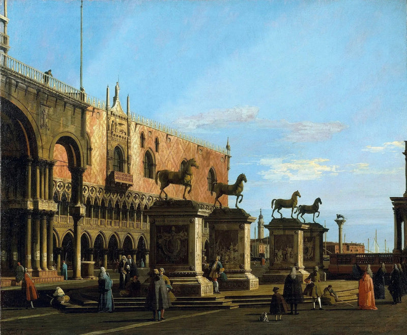 Venedig: Capriccio af Piazzetta med Saint-Marc-hestene - Canaletto