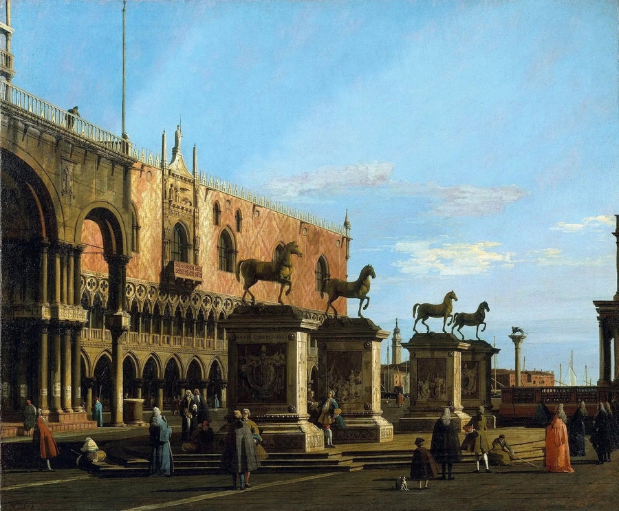 Venedig: Capriccio af Piazzetta med Saint-Marc-hestene - Canaletto
