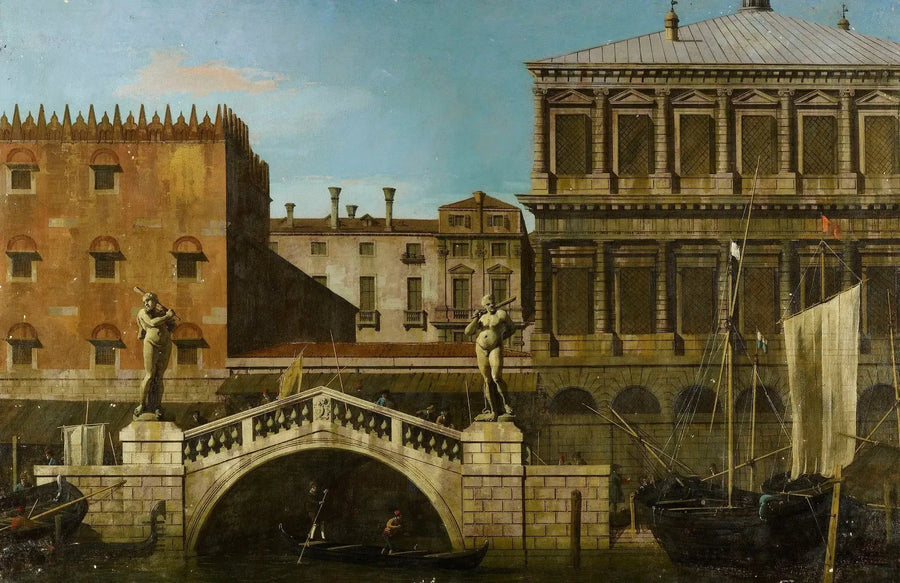 Venedig: Capriccio af Zecca og lofterne med Ponte della Pescaria - Canaletto