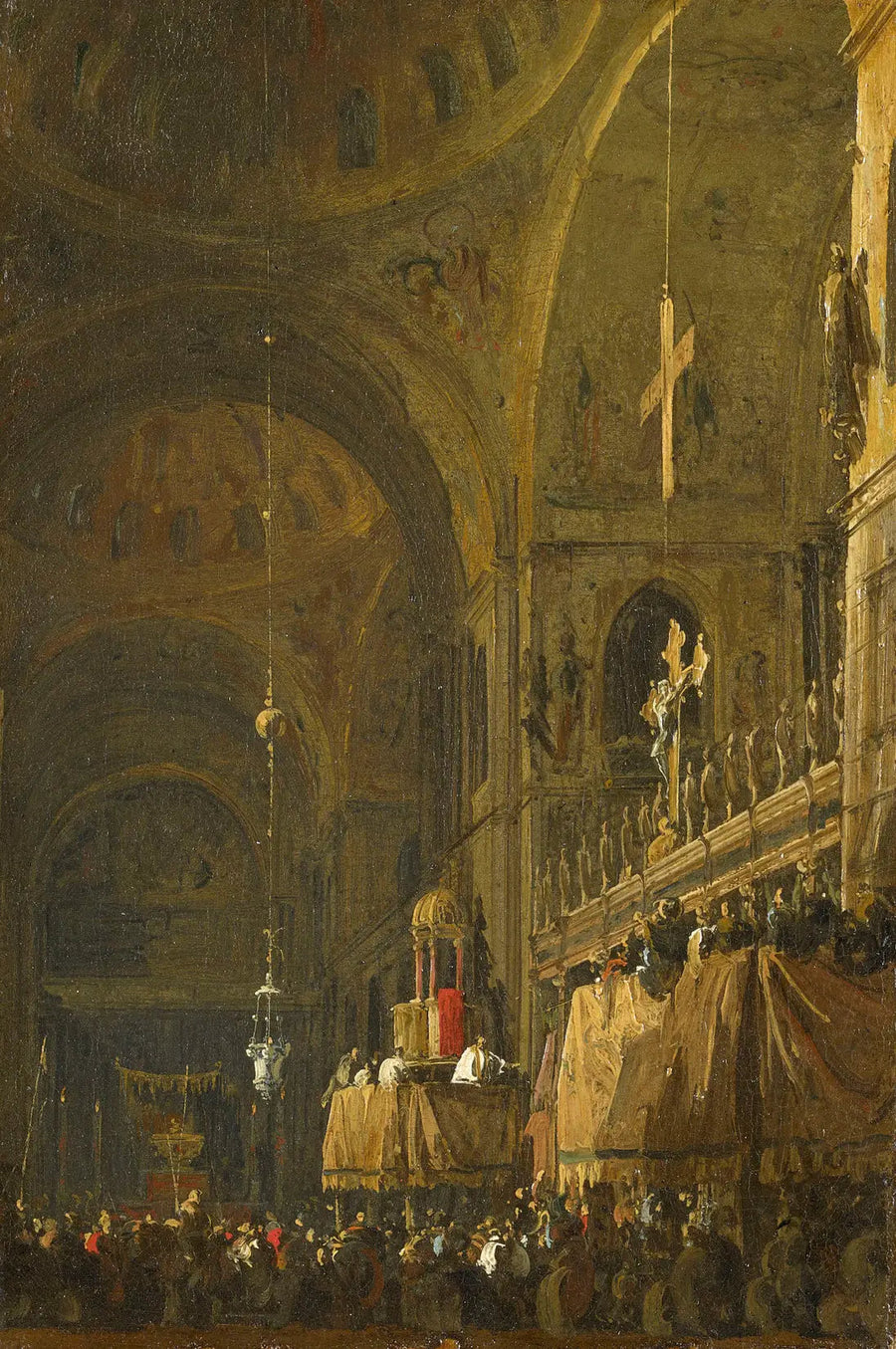 Venedig : Interiør af San Marco om natten - Canaletto
