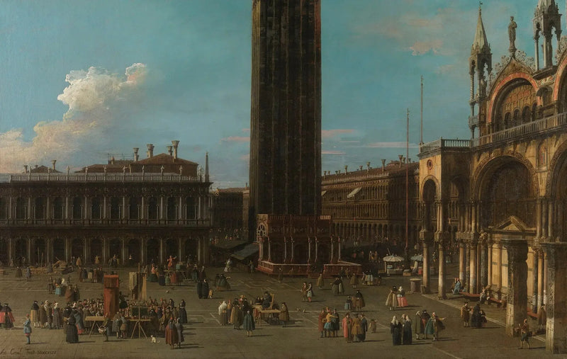 Venedig: Piazza della Piazzetta med campanile og San Marco-siden - Canaletto