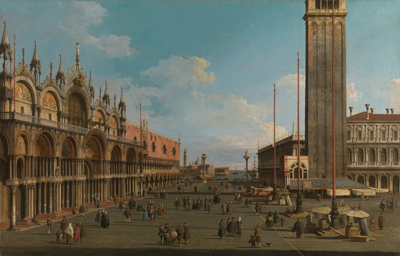 Venedig: Piazzaen og Piazzettaen ved Torre dell'Orologio mod San Giorgio - Canaletto