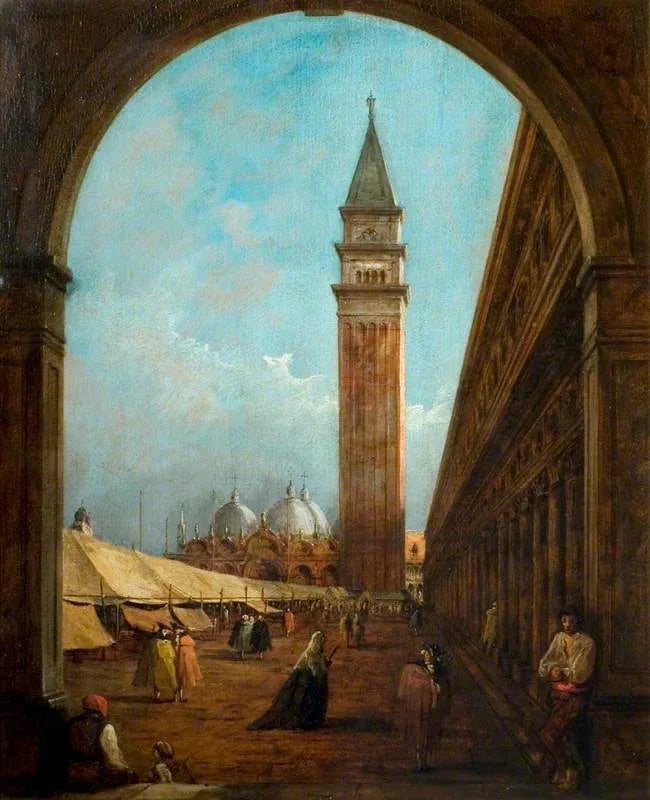 Venezia: en messe på Piazza San Marco sett gjennom en bue i sørvestenden - Francesco Guardi