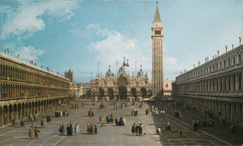 Venedig: et udsyn over Markuspladsen set mod øst mod basilikaen - Canaletto