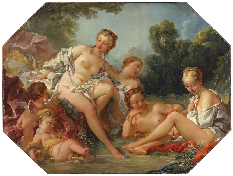 Venus i sit bad omgivet af nymfer og amoriner - François Boucher