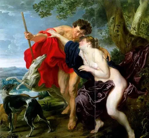 Venus forsøger at forhindre Adonis i at gå på jagt - Antoine van Dyck
