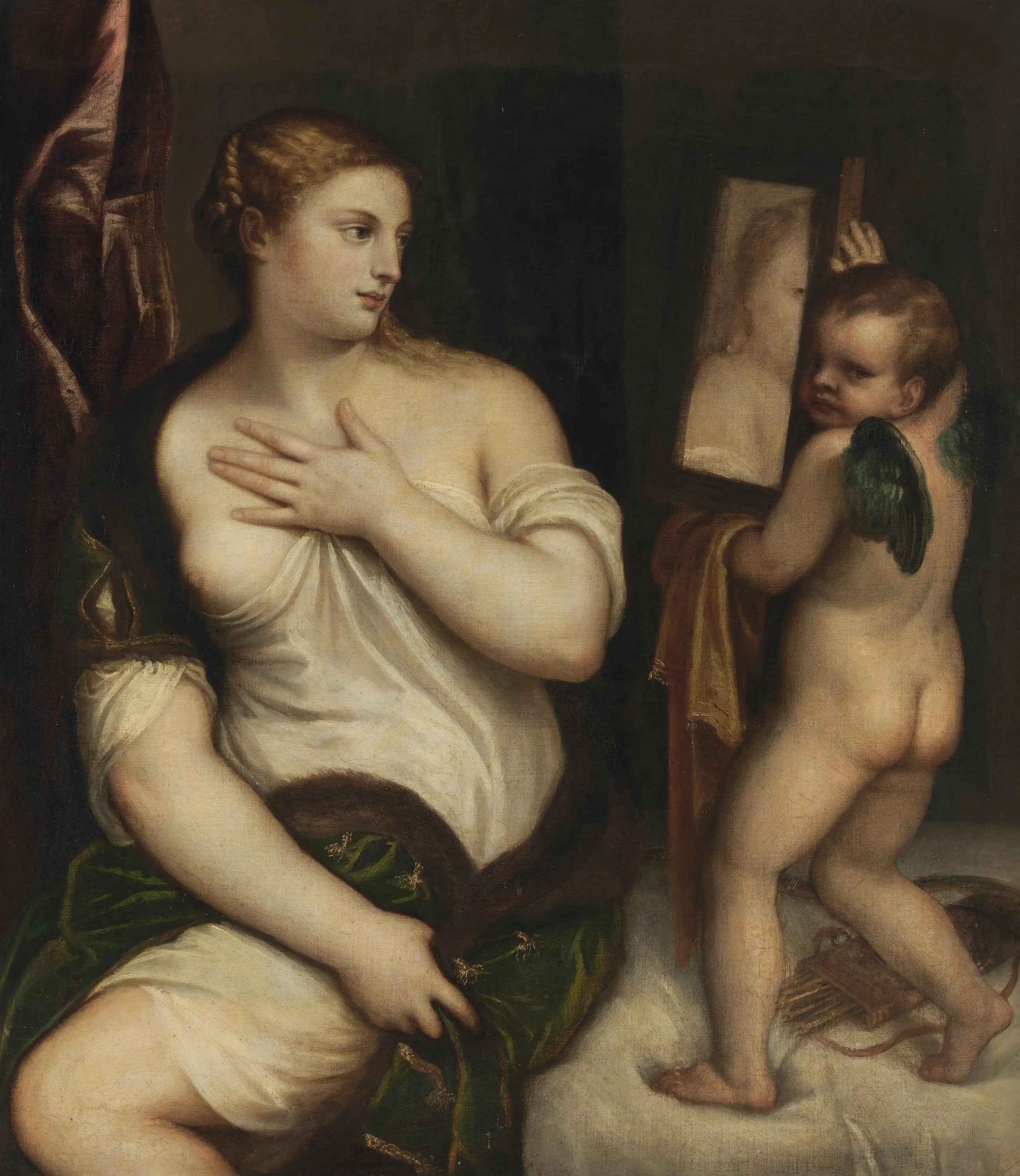 Vénus et Cupidon avec un miroir - Titian image 1 reproduction réalisée par Alpha Reproduction