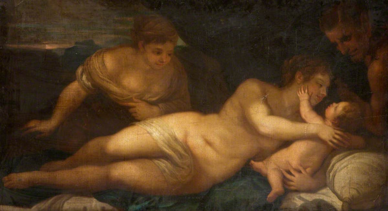 Venus og Cupido med en satyr (tidligere kendt som « Nøgen liggende ») - Luca Giordano