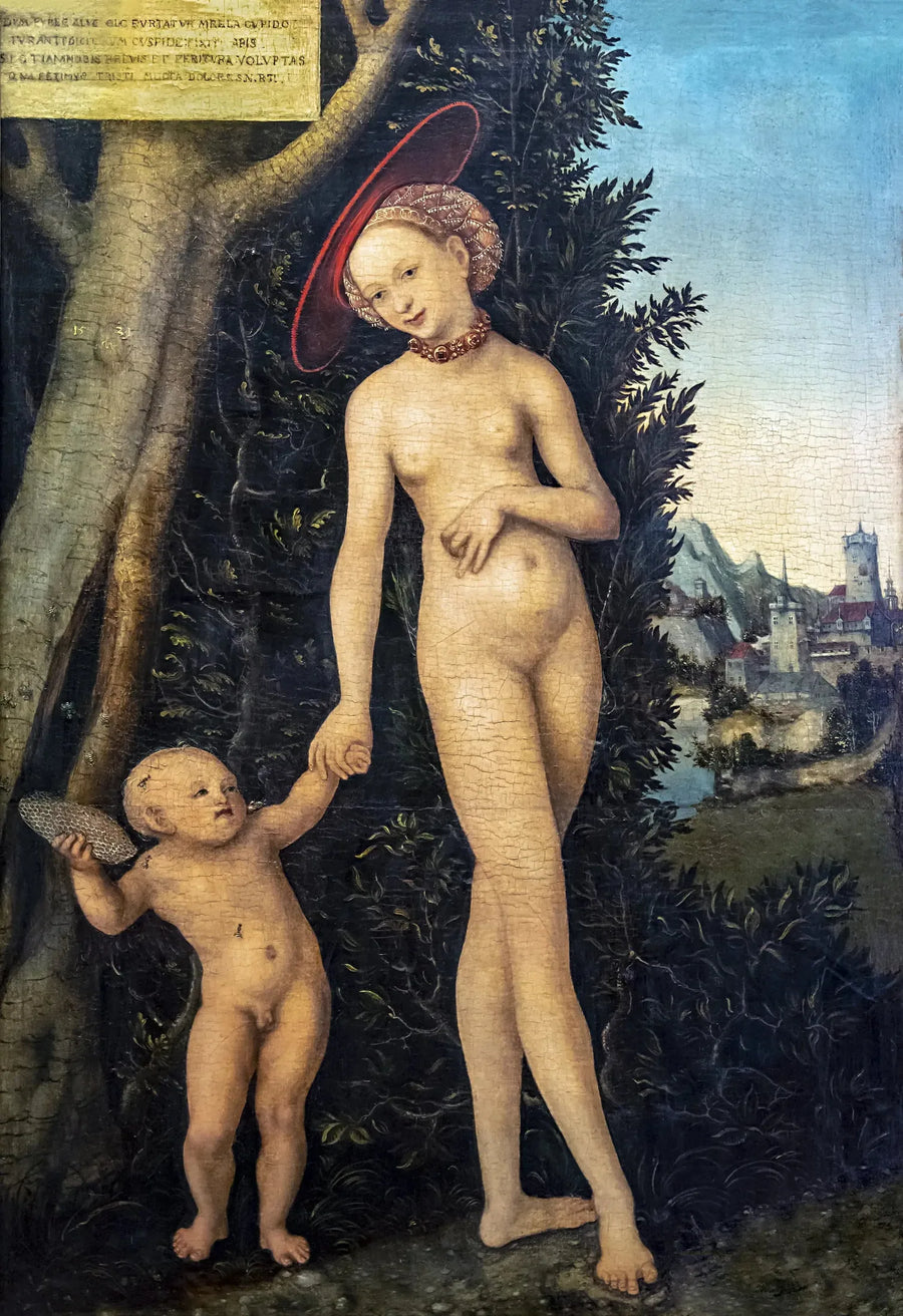 Venus og Cupido flyvende med honning - Lucas Cranach den Ældre