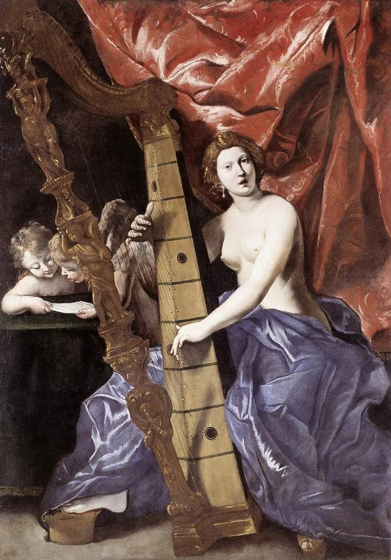 Venus, der spiller harpe - Giovanni Lanfranco