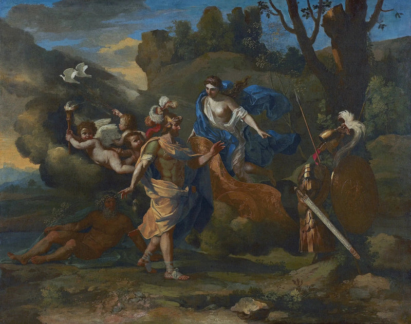 Venus præsenterer våbnene, der er smedet af Vulcan, for Æneas - Nicolas Poussin