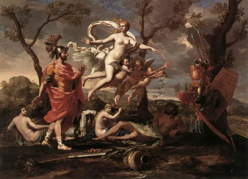 Venus viser Æneas de våben, der er smedet af Vulcanus - Nicolas Poussin