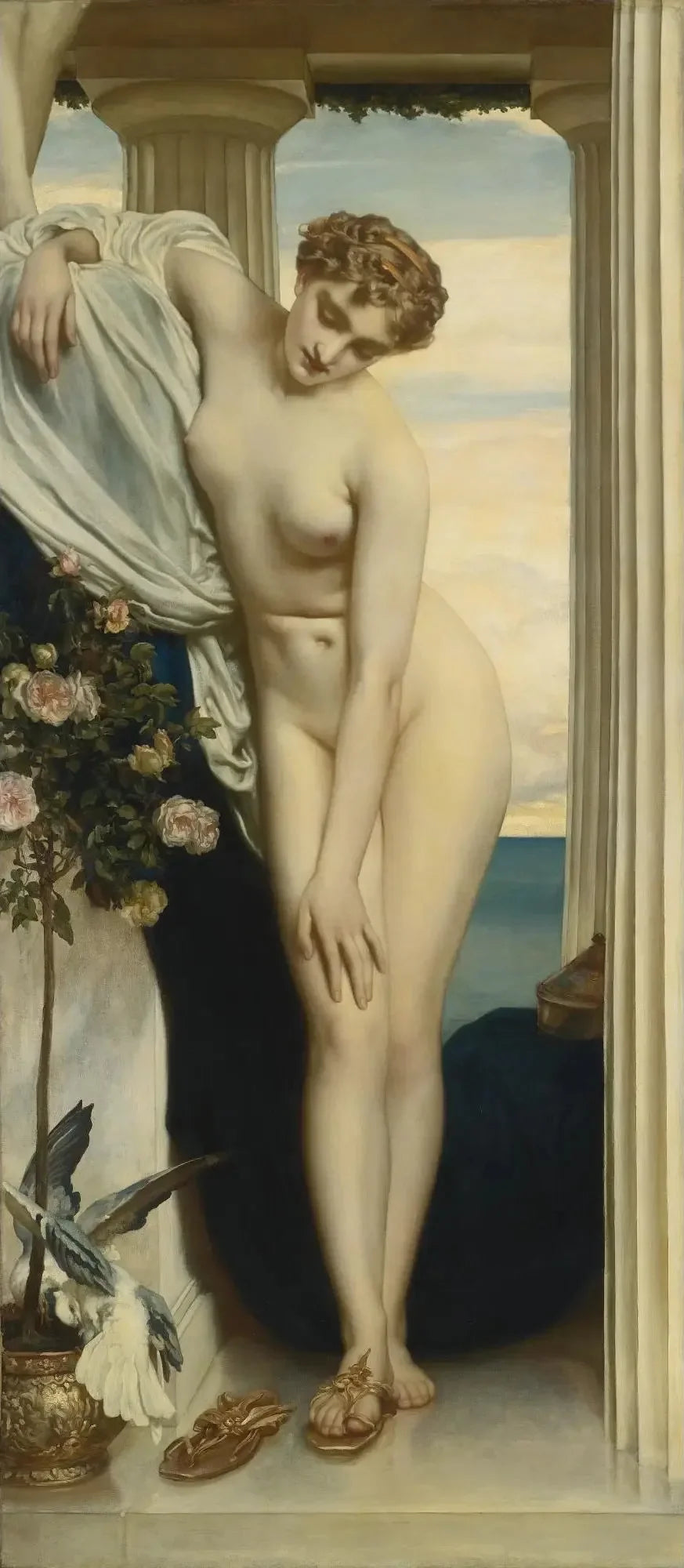 Venus, der tager tøj af til badet - Frederic Leighton