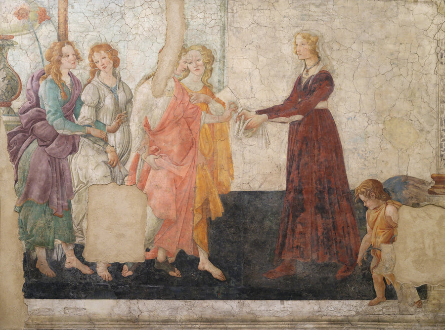 Venus og de tre Guderinde, der giver gaver til en ung pige - Sandro Botticelli