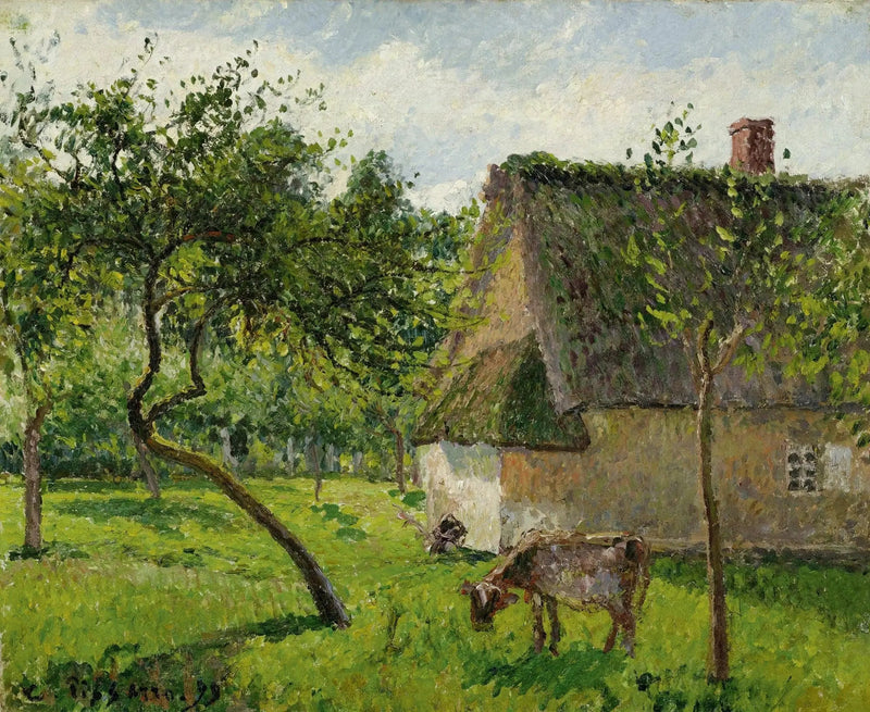 Frugtplantage i Varengeville med ko (Et indhegnet område i Varengeville) - Camille Pissarro