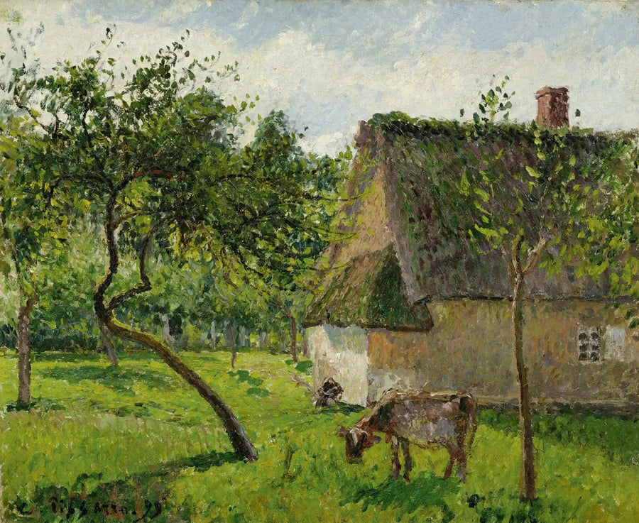 Frugtplantage i Varengeville med ko (Et indhegnet område i Varengeville) - Camille Pissarro