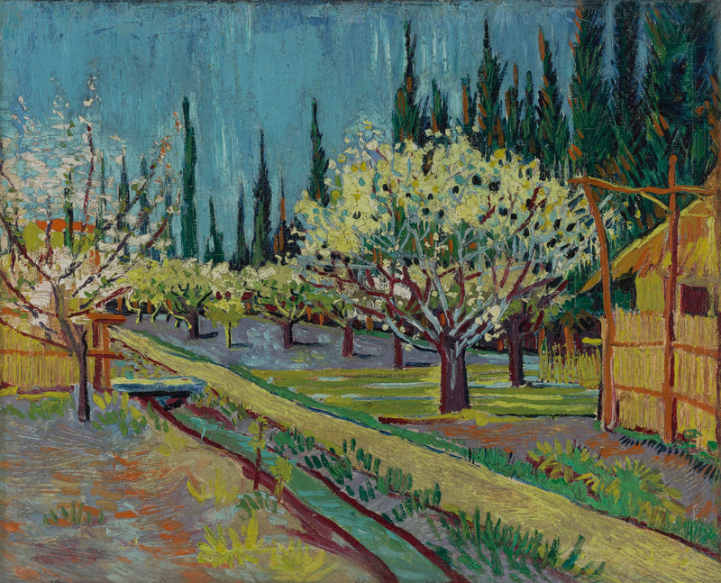 Blomstrende frugthave, omgivet af cypresser - Vincent van Gogh