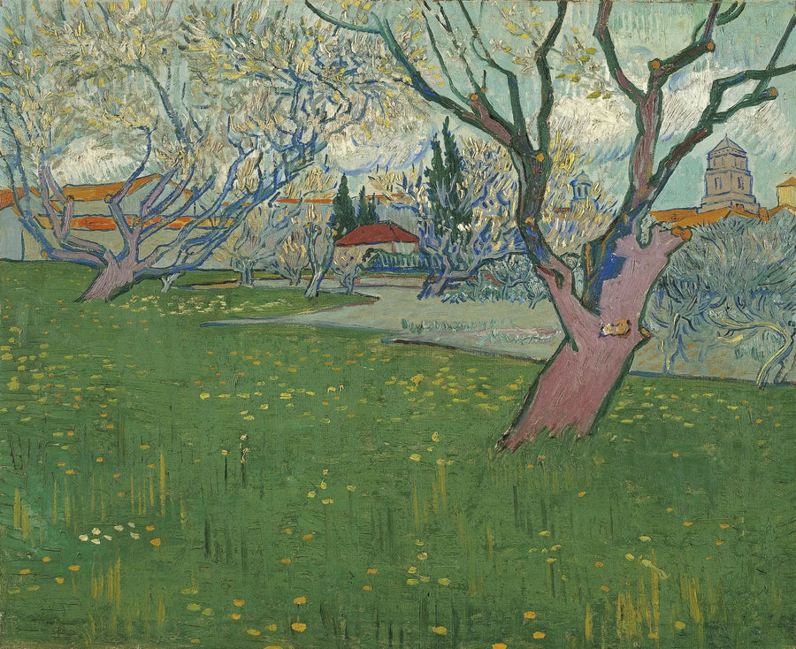 Frugthaver i blomst, udsigt over Arles - Vincent van Gogh
