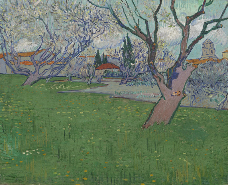 Frugthaver i blomst, udsigt over Arles - Vincent van Gogh