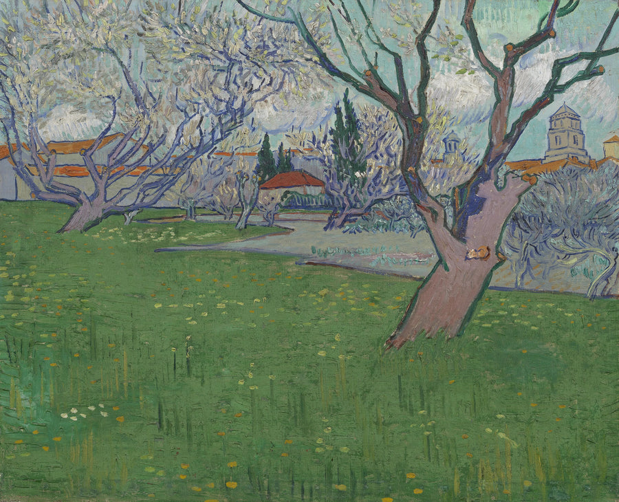 Frugthaver i blomst, udsigt over Arles - Vincent van Gogh