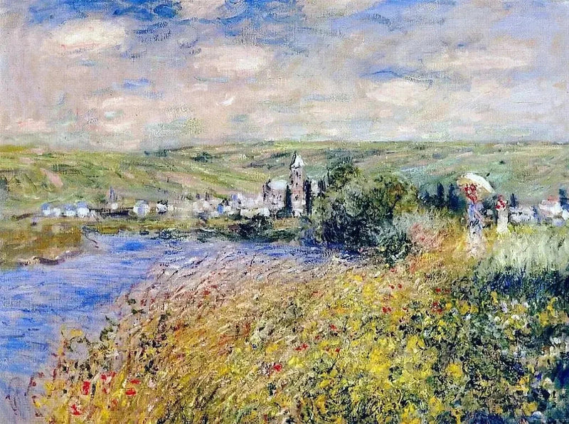 Vétheuil set fra Île Saint-Martin W596 - Claude Monet