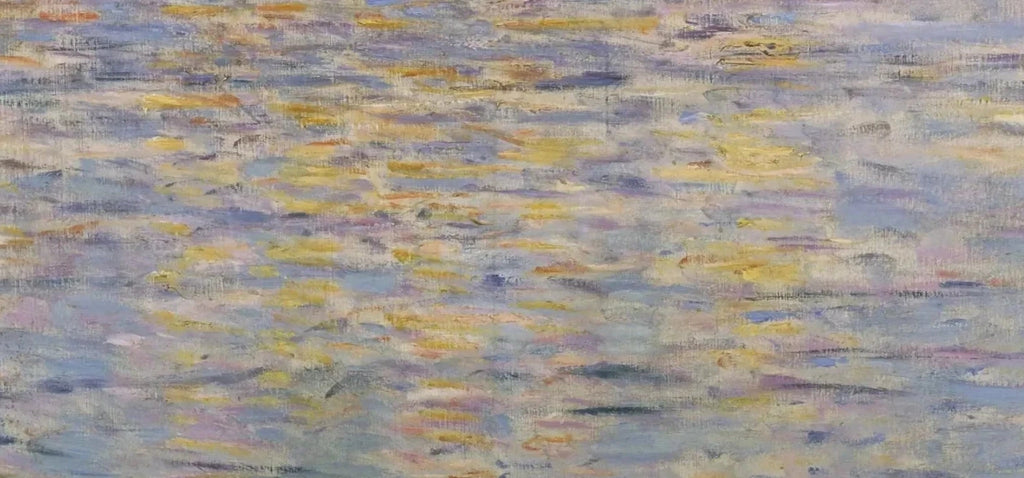 Détail des reflets jaunes, bleus et mauves sur la Seine à Vétheuil