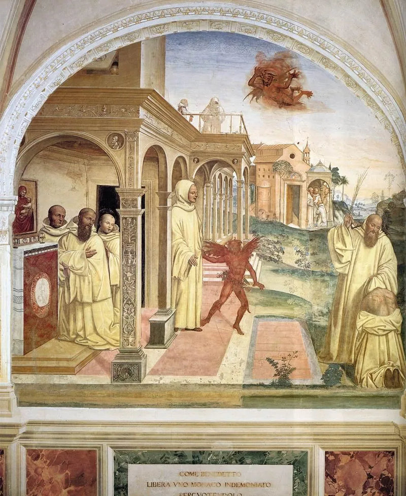 Saint Benoît's liv, Scene 13 Benoît frigiver en munk besat af dæmonen - Han Sodoma (Giovanni Antonio Bazzi)