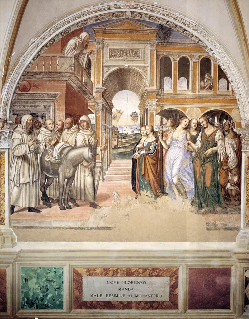 Saint Benoits liv, scene 19: Benoît sender prostituerede væk - Il Sodoma (Giovanni Antonio Bazzi)