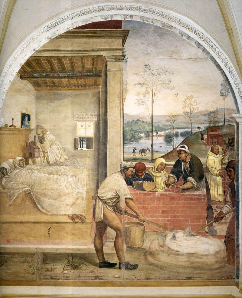 Saint Benoît's liv, scene 32: Benoît optræder i en drøm for to munke - Il Sodoma (Giovanni Antonio Bazzi)
