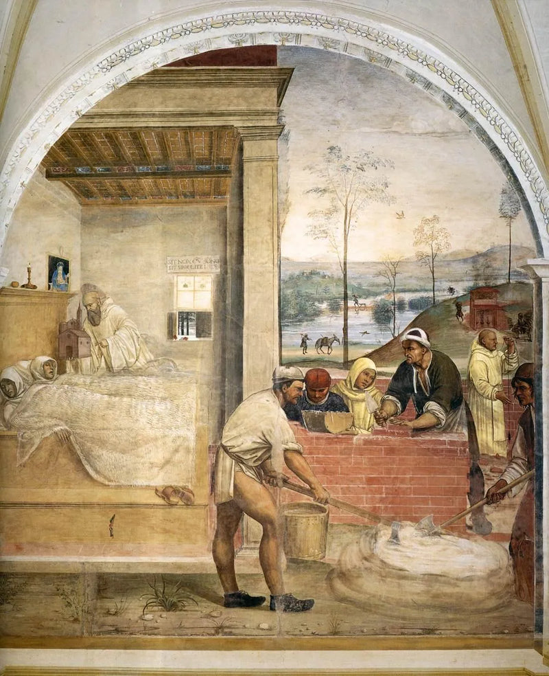 Saint Benoît's liv, scene 32: Benoît optræder i en drøm for to munke - Il Sodoma (Giovanni Antonio Bazzi)