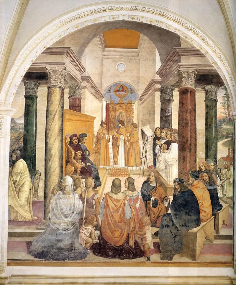 Saint Benoît's liv, scene 33: Benoît giver posthum fritagelse til to nonner - Il Sodoma (Giovanni Antonio Bazzi)