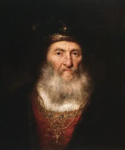 Gamle mand med skæg og baret iført en medaljon - Rembrandt