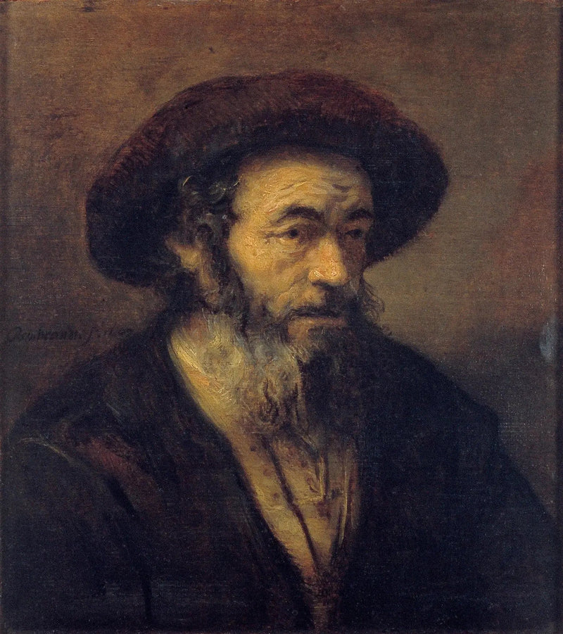 Gamle mand med skæg, der ser mod højre - Rembrandt