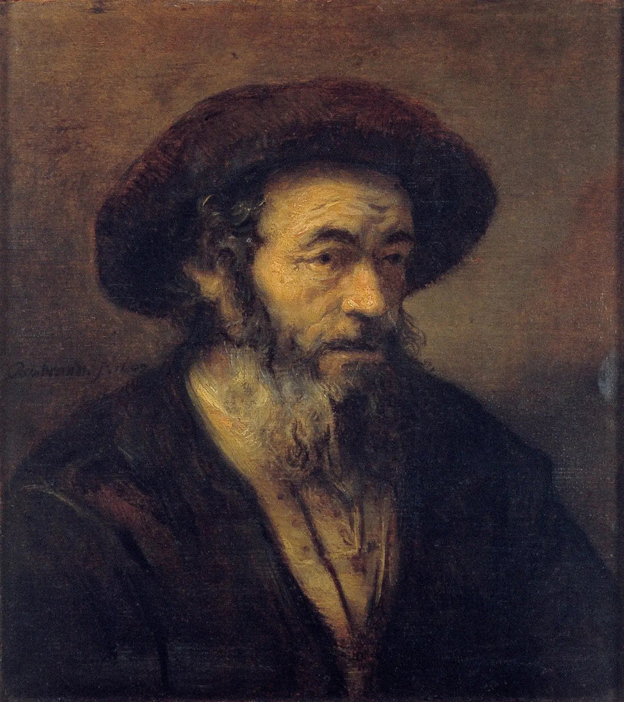 Gamle mand med skæg, der ser mod højre - Rembrandt