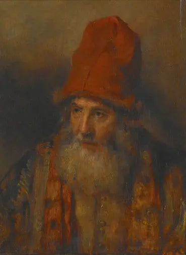 Vieil homme avec une grande casquette bordée de fourrure - Rembrandt image 1 tableau peint à l’huile sur toile