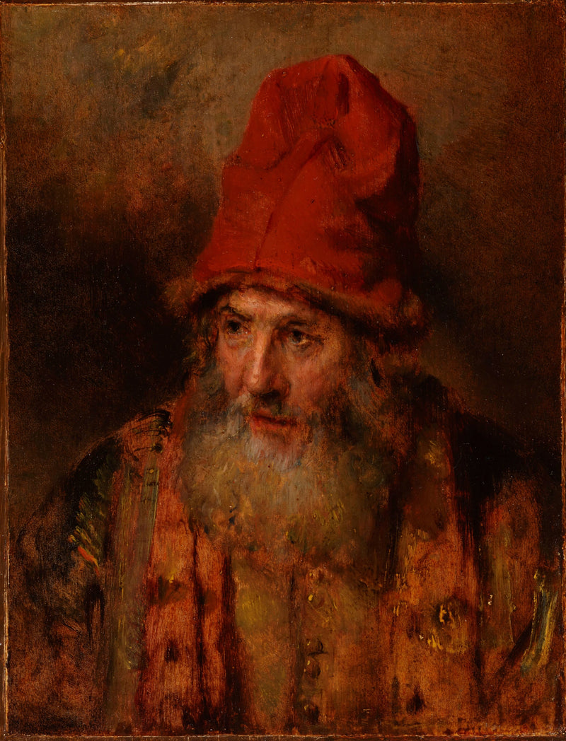 Gamle mand med en stor hat kantet med pels - Rembrandt