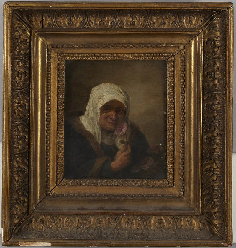 Gamle dame med rosen - David Teniers den Yngre
