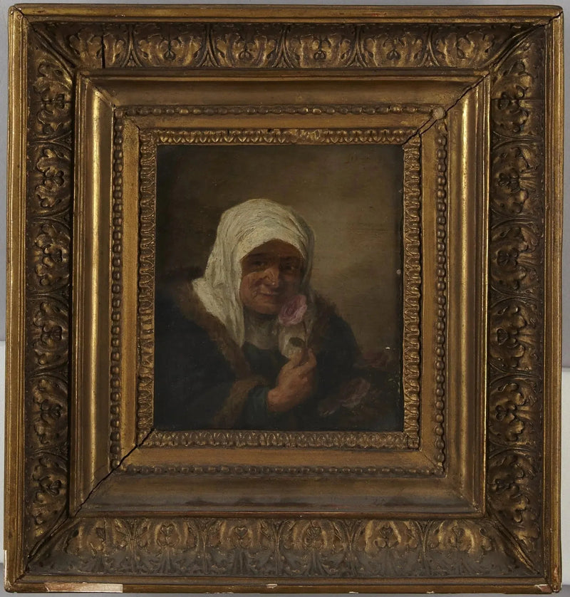 Gamle dame med rosen - David Teniers den Yngre