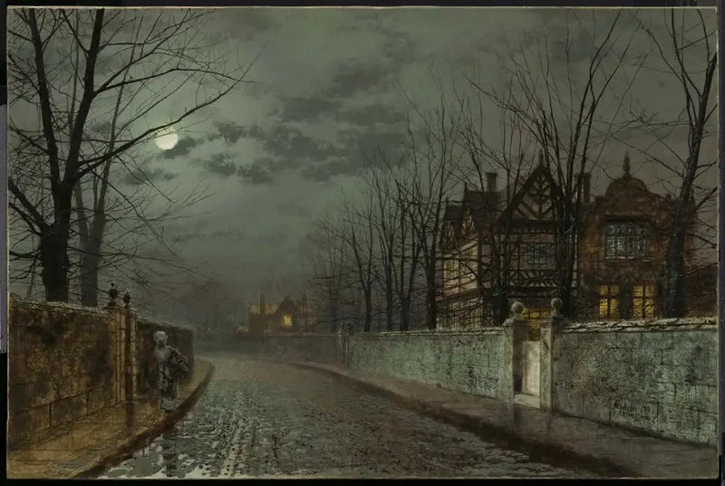 Gammel engelsk hus i måneskin - John Atkinson Grimshaw